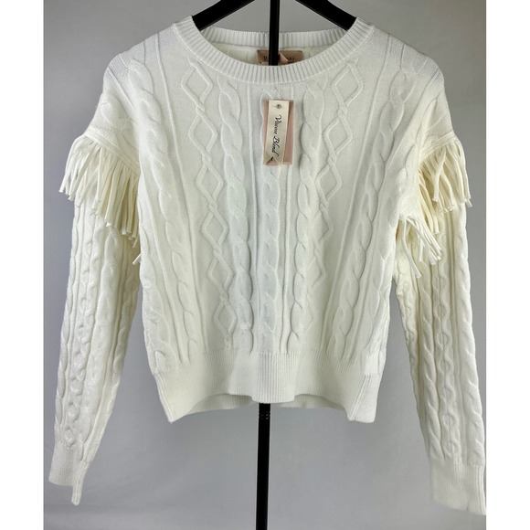 Philosophy Republic Clothing Fringe Cable Knit Sweater Cream Viscose Blend XS - Picture 1 of 9